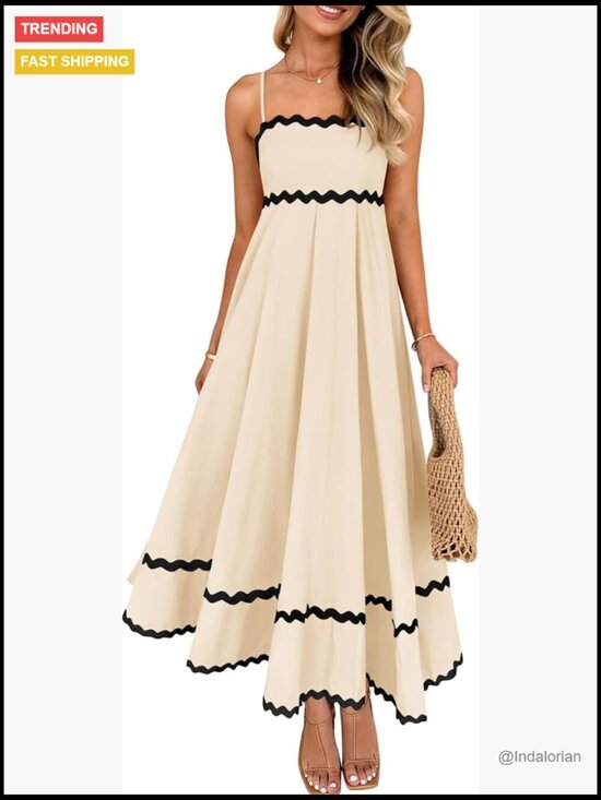 Dresses & Skirts - Spaghetti Strap Sleeveless Backless Sundress Flowy Smocked A Line Midi Dress